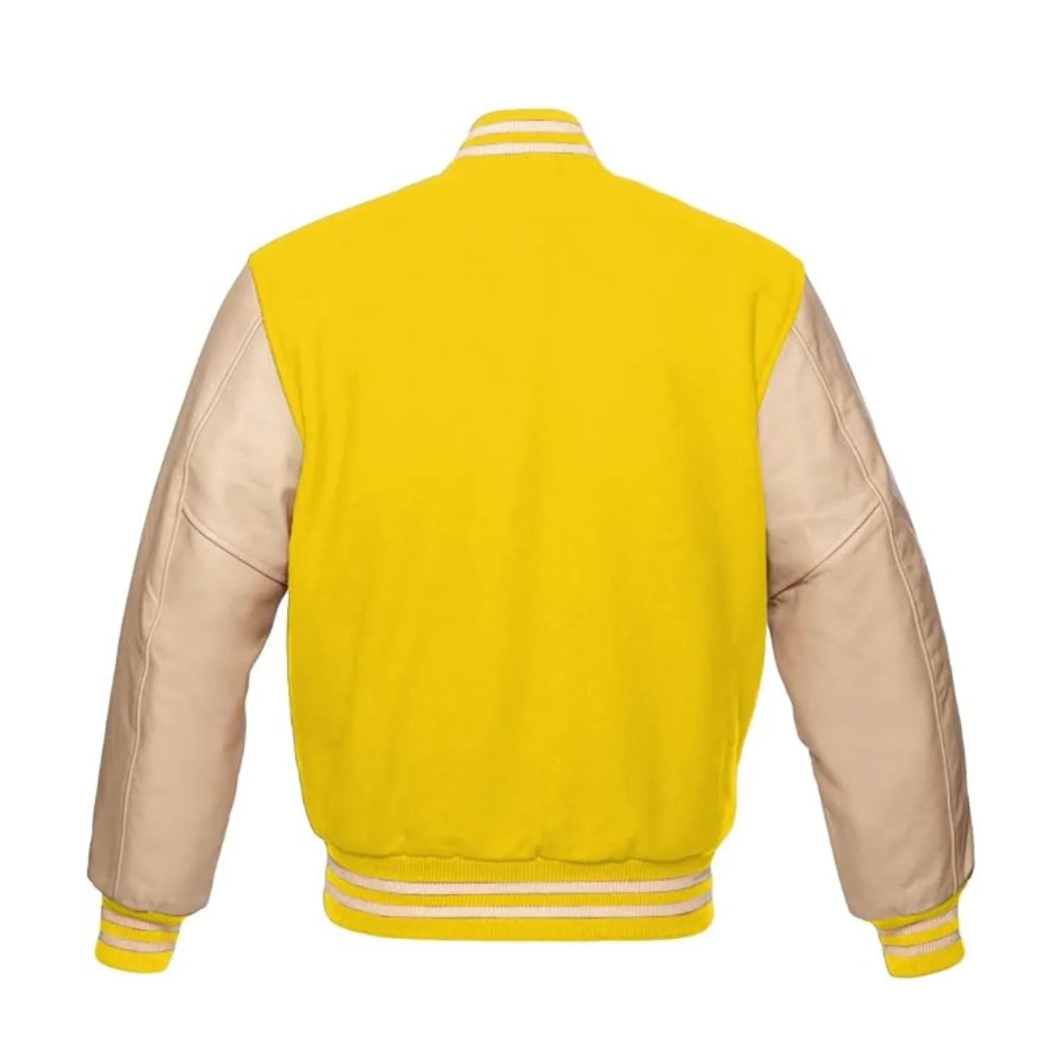 Yellow Wool and Cream Leather Varsity Jacket Back Side