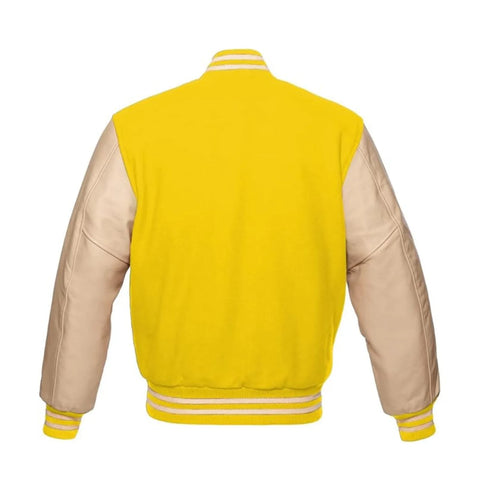 Yellow Wool and Cream Leather Varsity Jacket Back Side