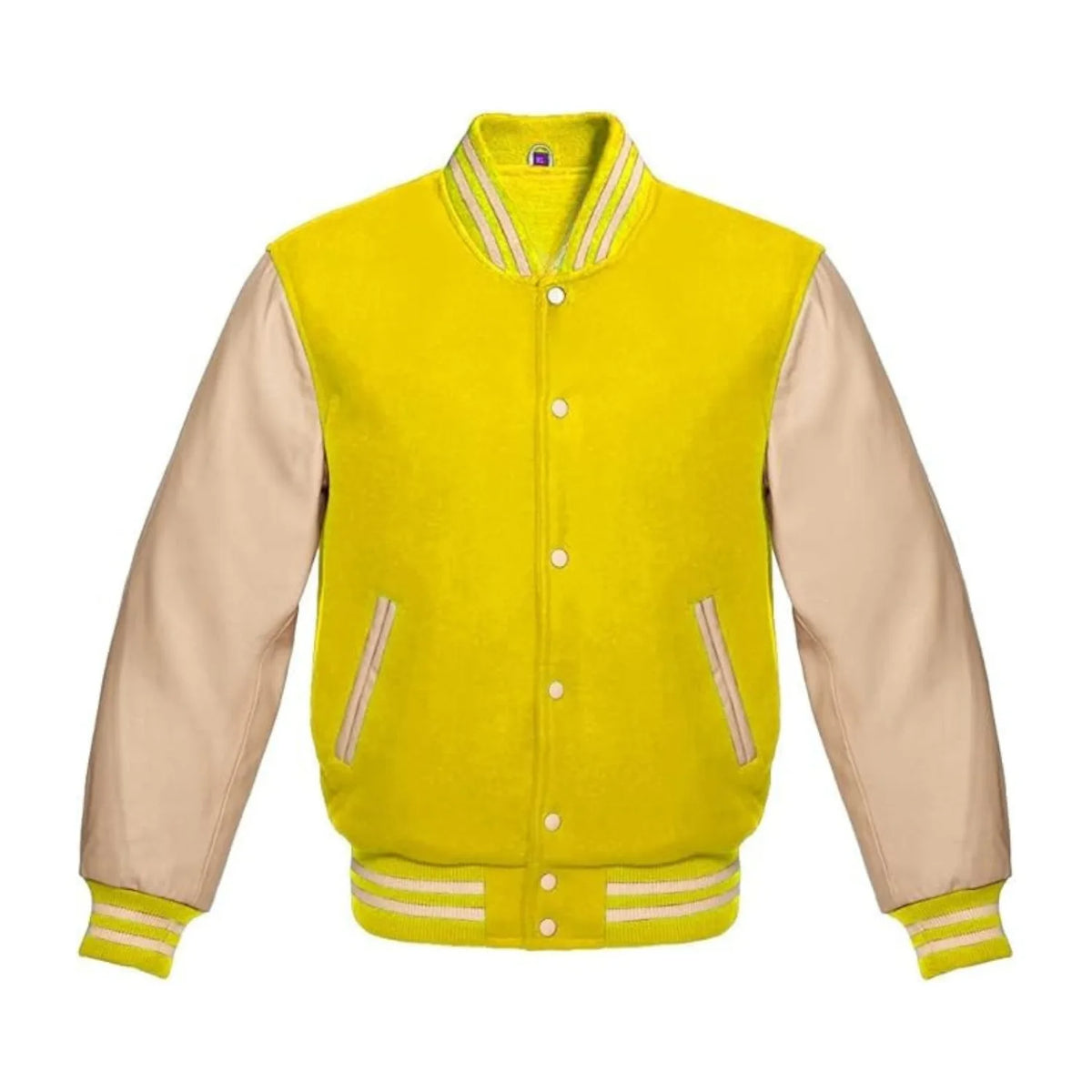 Yellow Wool and Cream Leather Varsity Jacket