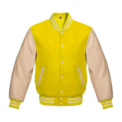 Yellow Wool and Cream Leather Varsity Jacket