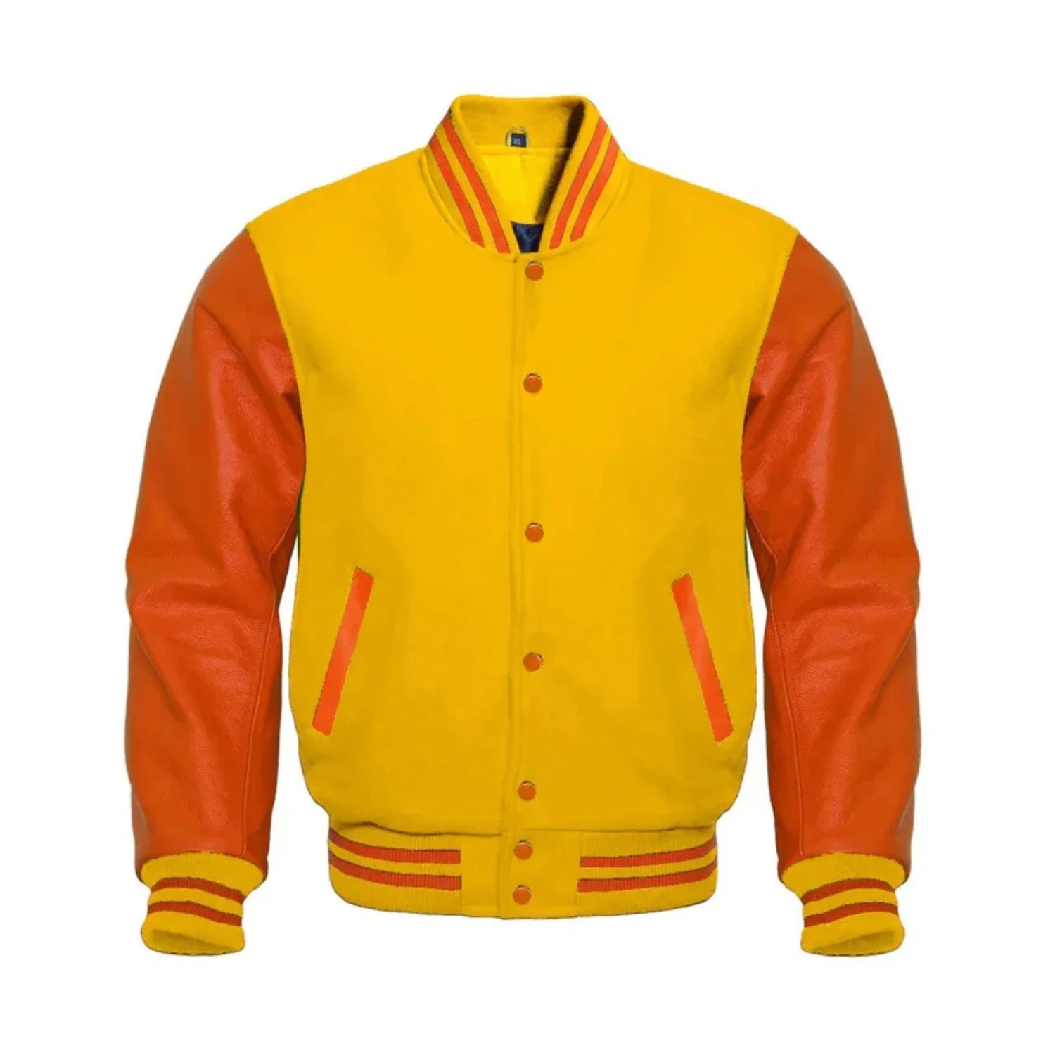Yellow Wool and Orange Leather Varsity Jacket