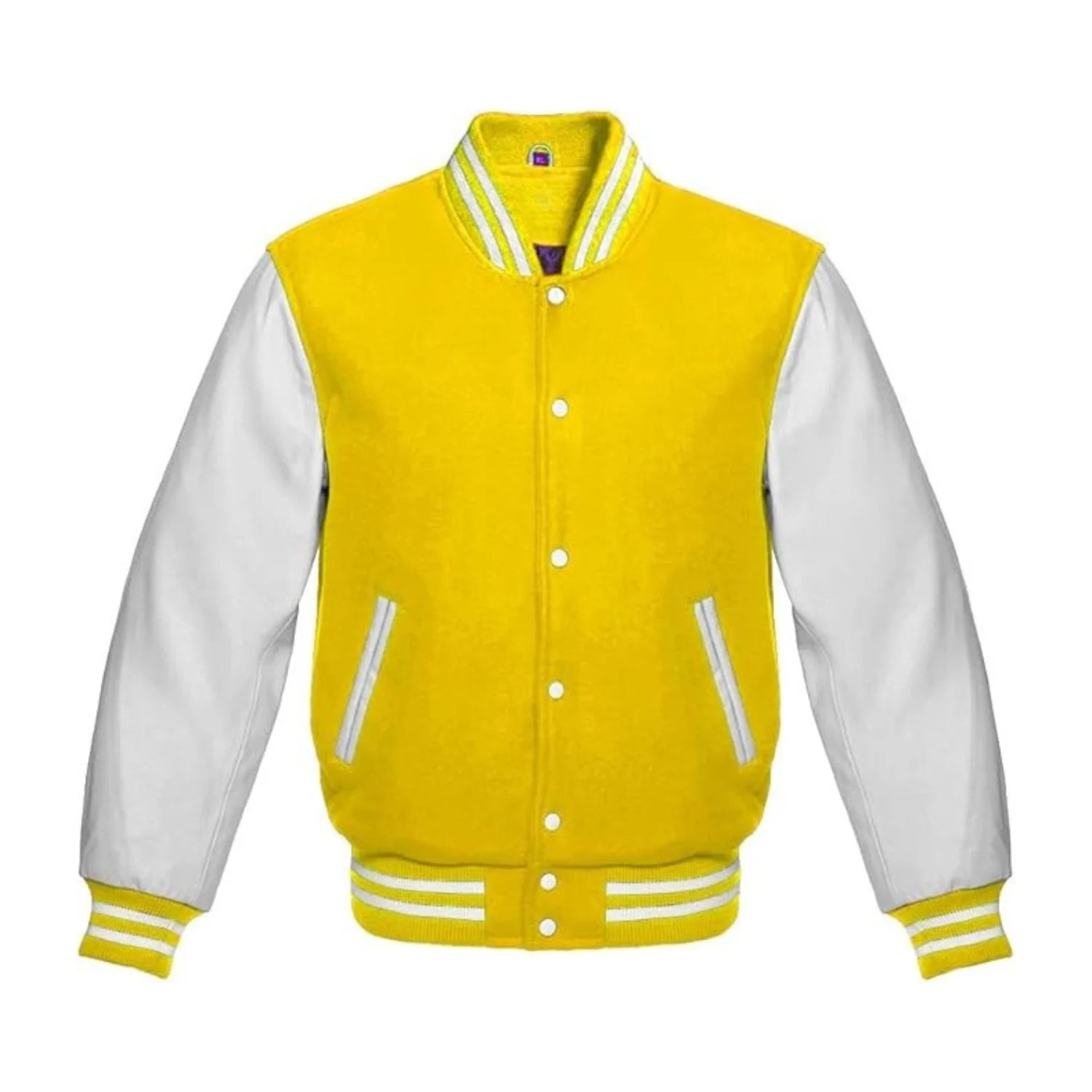 Yellow Wool and White Leather Varsity Jacket