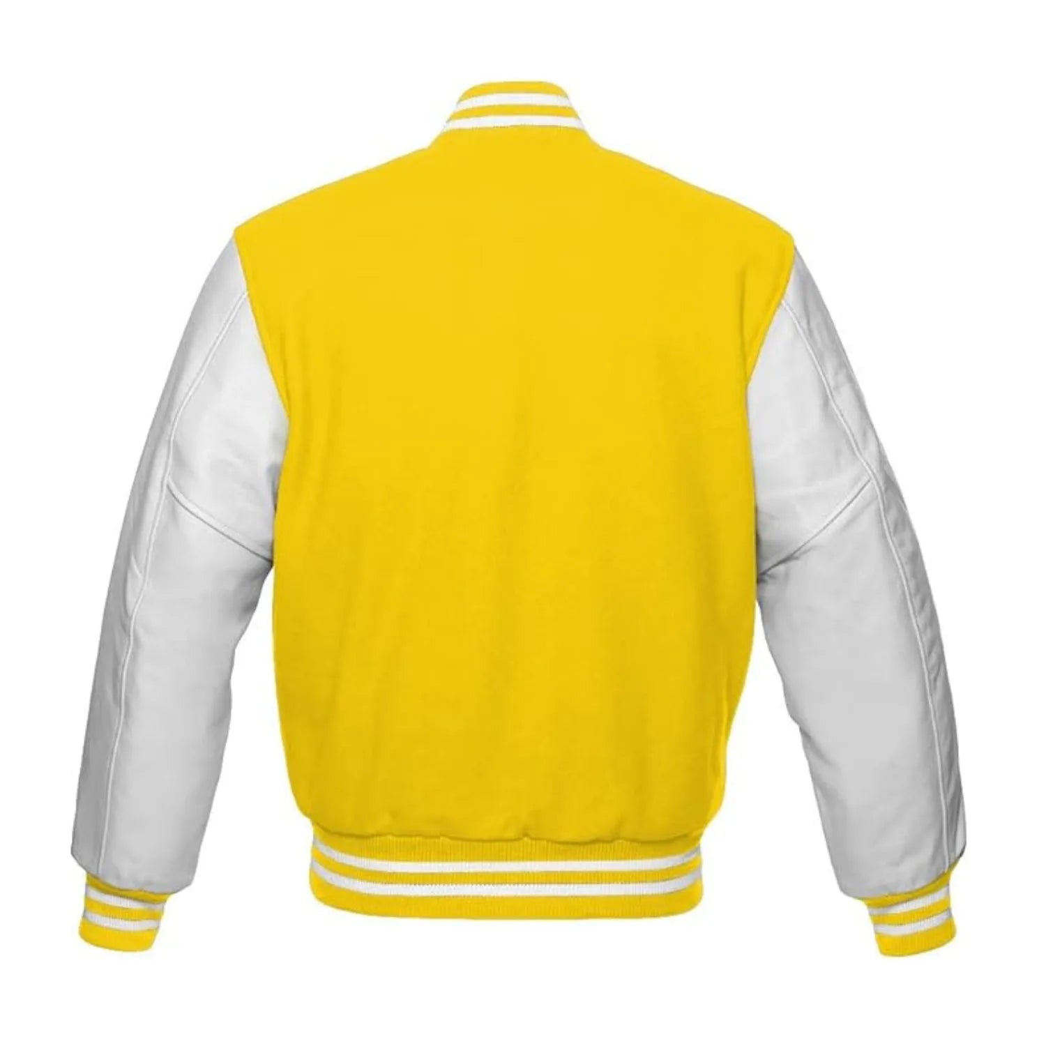Yellow Wool and White Leather Varsity Jacket Back Side