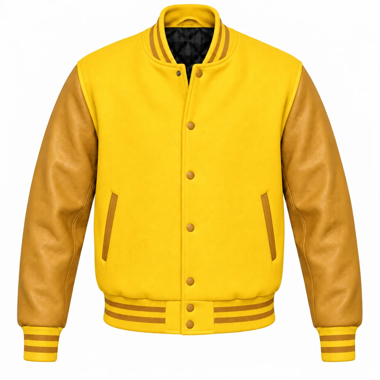 Yellow and Gold Varsity Jacket with Wool Body and Leather Sleeves