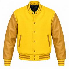 Yellow and Gold Varsity Jacket with Wool Body and Leather Sleeves