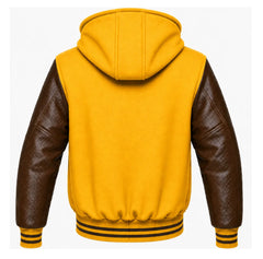 Yellow and Brown Varsity Jacket with Hood