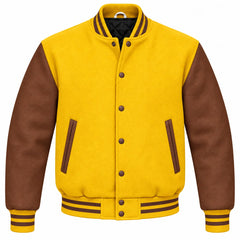 Yellow and Brown Wool Varsity Jacket