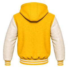 Yellow and Cream Hooded Varsity Jacket