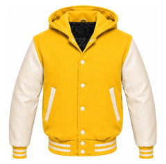 Yellow and Cream Hooded Varsity Jacket