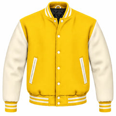 Yellow and Cream Wool Letterman Jacket