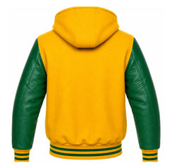 Yellow and Green Hooded Varsity Jacket