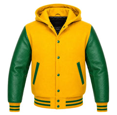 Yellow and Green Hooded Varsity Jacket