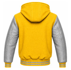 Yellow and Grey Varsity Jacket with Hood