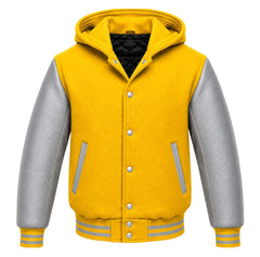 Yellow and Grey Varsity Jacket with Hood
