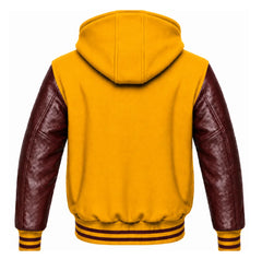 Yellow and Maroon Letterman Jacket with Hood