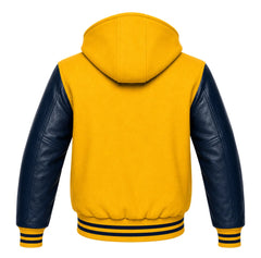 Yellow and Navy Blue Hooded Varsity Jacket