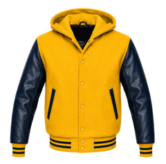 Yellow and Navy Blue Hooded Varsity Jacket