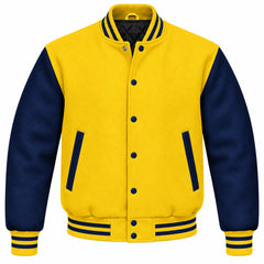 Yellow and Navy Blue Wool Varsity Jacket