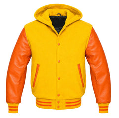 Yellow and Orange Varsity Jacket with Hood