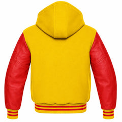 Yellow and Red Hooded Varsity Jacket