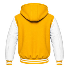 Yellow and White Varsity Jacket with Hood